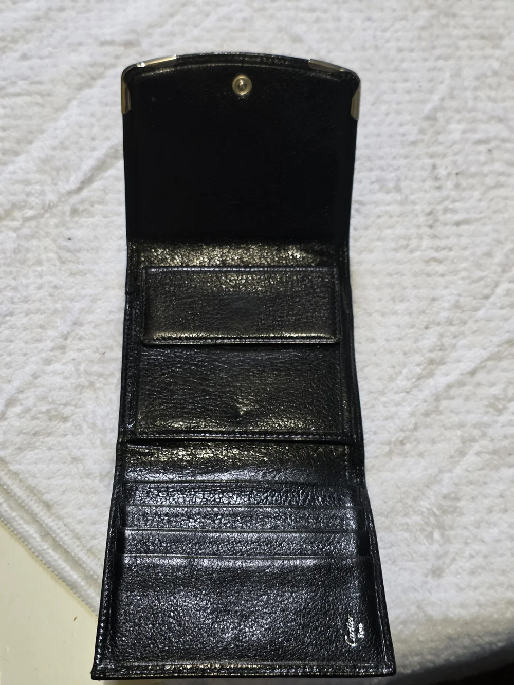 Cartier Black Leather Mens  Wallet with Silver Corner Accents Unisex
